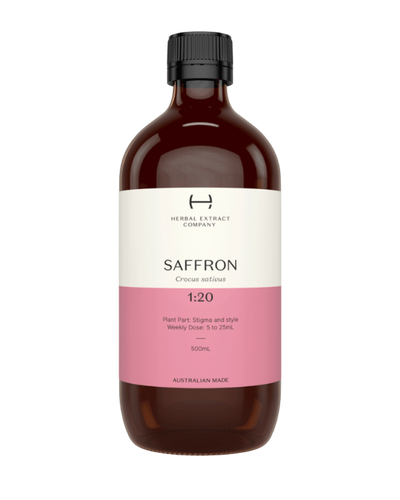 A supplement container of Saffron 1:20 by Herbal Extract Company