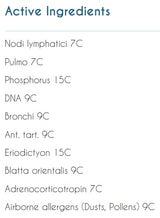 Supplement facts for Organo Respiratory listing ingredients including Phosphorus