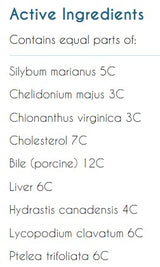 Supplement facts for Organo LiverGall listing ingredients including Bergamot, Celandine, Chinese Club Moss, Cod liver, Cod liver oil