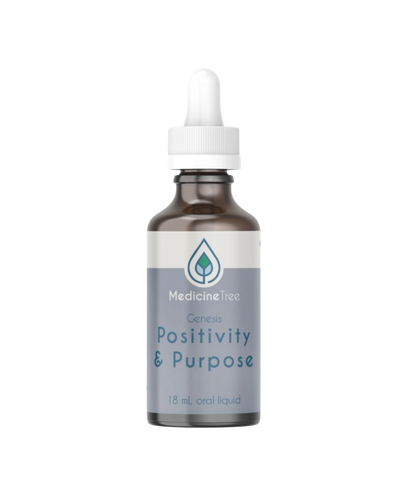 A supplement container of Genesis Positivity and Purpose by Medicine Tree