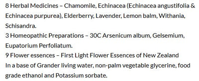Supplement facts for SleepDrops Night Immune listing ingredients including Arsenicum Album, Ashwagandha (Withania somnifera), Boneset, Chamomile, Echinacea Angustifolia