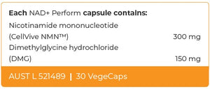 Supplement facts for NAD+Perform