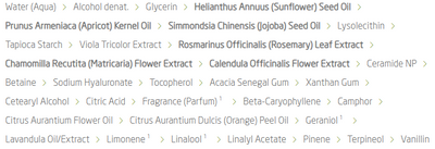 Supplement facts for Skin Food Super Serum listing ingredients including A-Pinene, Acacia, Alpha-Pinene, Alpha-Terpinene, Althaea officinalis