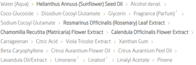 Supplement facts for Skin Food Shower Cream listing ingredients including A-Pinene, Alpha-Pinene, Althaea officinalis, Beta-Pinene, Beta-caryophyllene