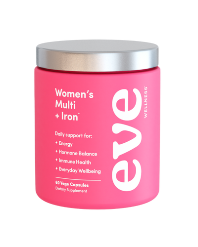 A supplement container of Women’s Multi + Iron by Eve