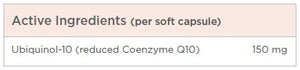 Supplement facts for Ubiq-Evail™ listing ingredients including Co-Enzyme Q-10, Coenzyme Q10 (ubiquinol)