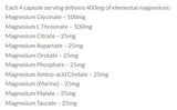 Supplement facts for SleepDrops Magnesium Glycinate 10 powder listing ingredients including Magnesium, Magnesium, Magnesium Orotate, Magnesium Taurate, Magnesium aspartate