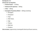 Supplement facts for SleepDrops Menopauzzz Night + Day with Shatavari listing ingredients including Angelica sinensis, Astragalus, Chaste Tree, Chaste tree (Vitex agnus-castus), Chinese chaste tree (Vitex negundo)