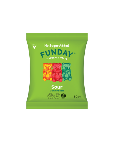 A supplement container of Sour Vegan Gummy Bears by Funday Natural Sweets