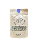A supplement container of Relax Premium Herbal Tea by Enhanced Wellbeing