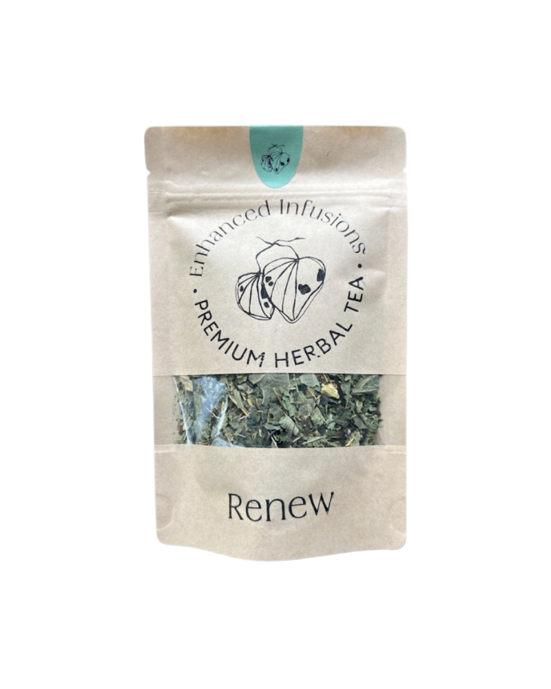 A supplement container of Renew Premium Herbal Tea by Enhanced Wellbeing