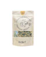 A supplement container of Relief Premium Herbal Tea by Enhanced Wellbeing