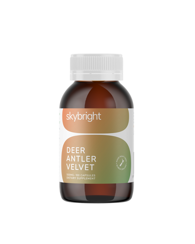 A supplement container of Deer Velvet 500mg Capsules by Skybright