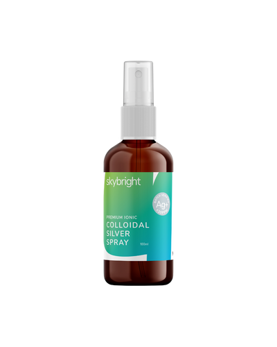 A supplement container of Colloidal Silver Spray by Skybright