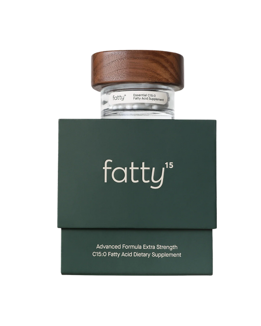 A supplement container of Fatty15 Advanced Formula Extra Strength Starter Kit by Fatty15 Clinical