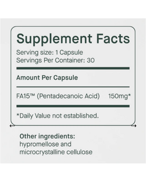 Supplement facts for Fatty15 Advanced Formula Extra Strength Starter Kit