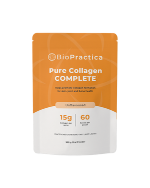 A supplement container of Pure Collagen Complete (960g) by Bio-Practica