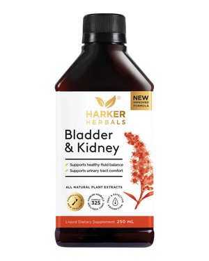 A supplement container of Bladder + Kidney Support 250ml by Harker Herbals