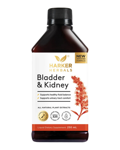 A supplement container of Bladder + Kidney Support 250ml by Harker Herbals