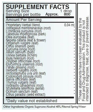 Supplement facts for A-MRS listing ingredients including Allium sativum, Arctostaphylos, Astragalus, Berberis vulgaris, Citrus Aurantium