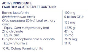 Supplement facts for Acne Relief Biotic (Previously Lactoferrin Enhanced)