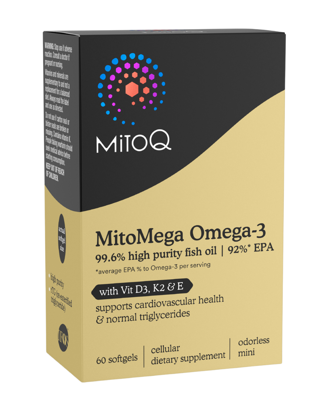 A supplement container of MitoMega Omega-3 by MitoQ