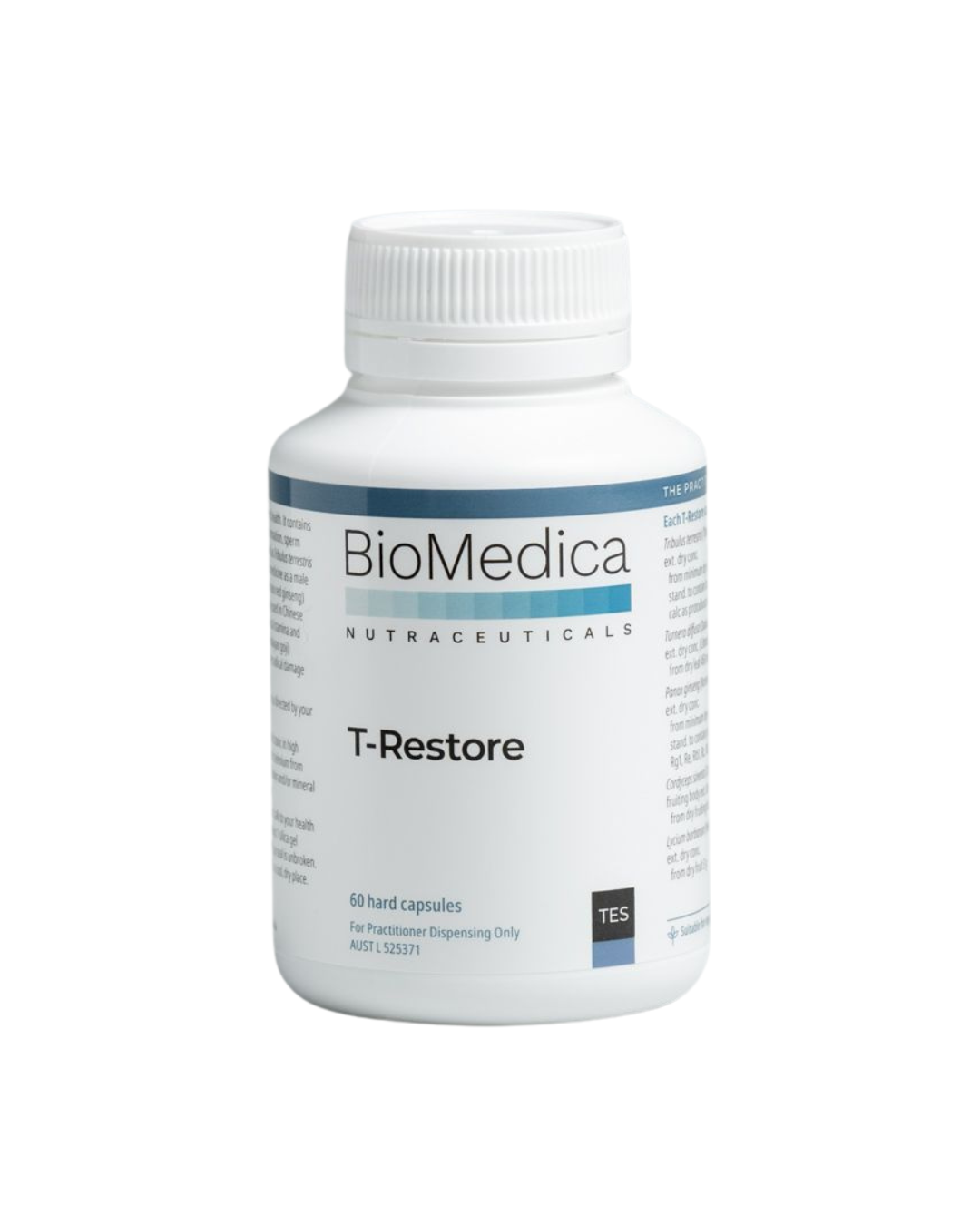 A supplement container of T-Restore by Bio-Medica