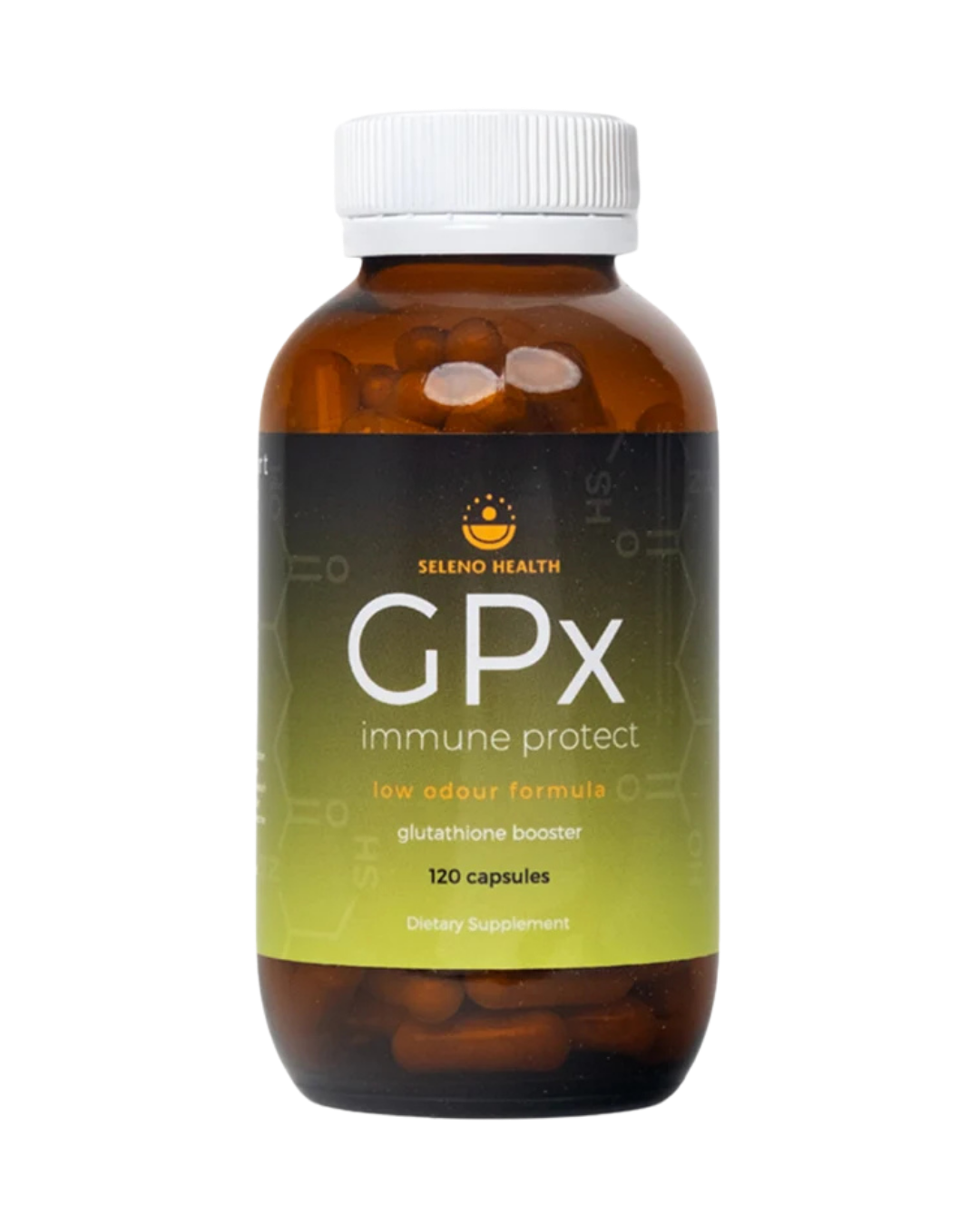 A supplement container of GPx Immune Protect by Seleno Health (Retail)
