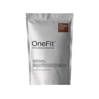 A Supplement pouch with the name OneFit Recovery (Chocolate) by First or Nothing.
