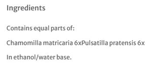 Supplement facts for Stress Oral Spray listing ingredients including Chamomile, Matricaria Recutita, Pasqueflower (Pulsatilla pratensis)