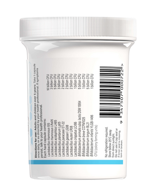 Supplement facts for ProBioFlora Multi 30 caps (Reformulation) listing ingredients including Bifidobacterium, Bifidobacterium animalis ssp. lactis, Bifidobacterium breve, Bifidobacterium infantis, Bifidobacterium longum