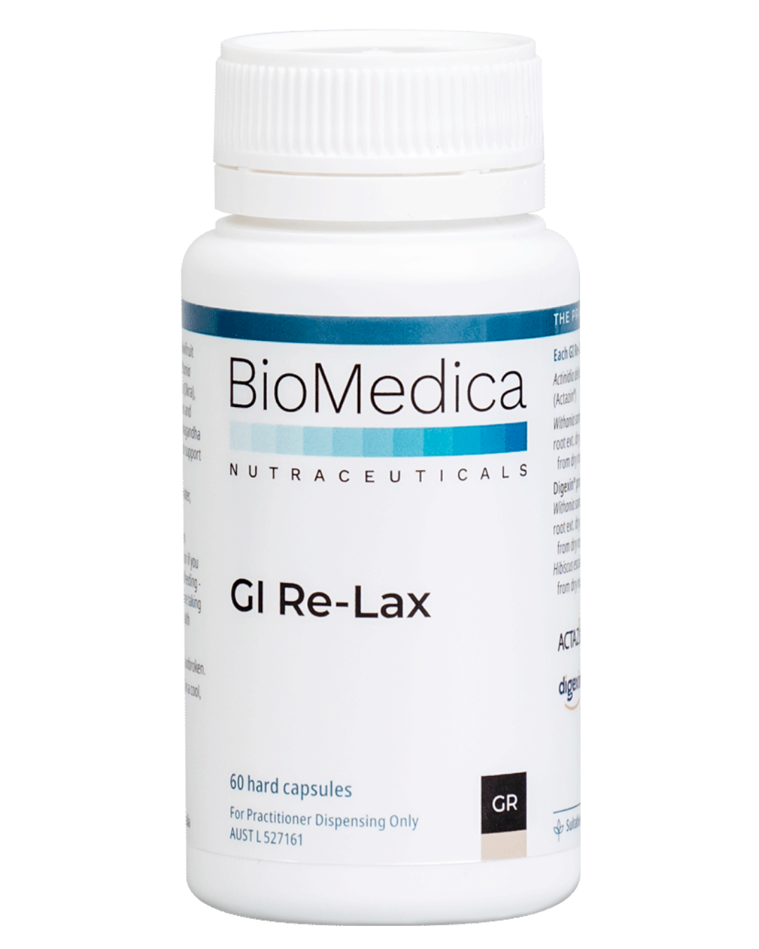 A supplement container of GI Re-Lax by Bio-Medica