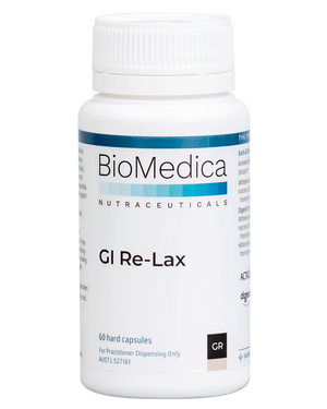 A supplement container of GI Re-Lax by Bio-Medica