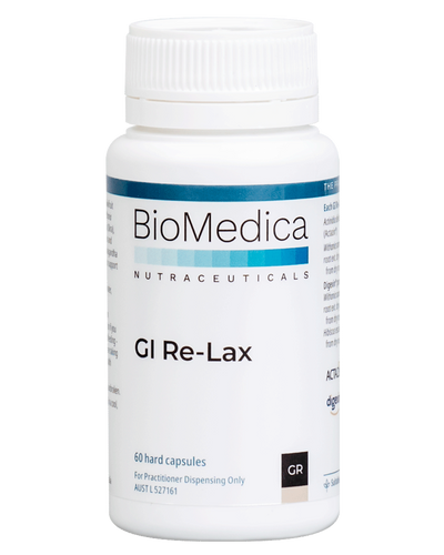 A supplement container of GI Re-Lax by Bio-Medica