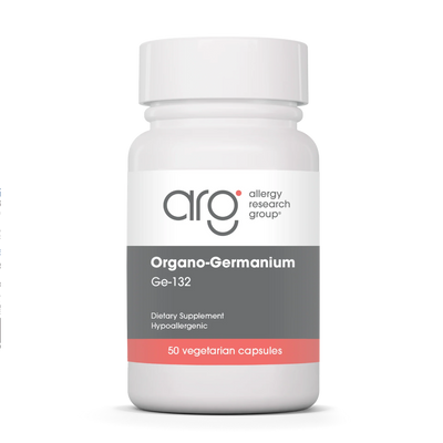 A Supplement container with the name Organo-Germanium Ge-132 by Allergy Research Group.