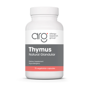 A Supplement container with the name Thymus Natural Glandular by Allergy Research Group.