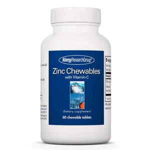 A Supplement container with by name Zinc Chewables with Vitamin C by Allergy Research Group.