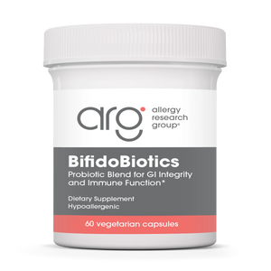 A Supplement container with the name BifidoBiotics by Allergy research Group.