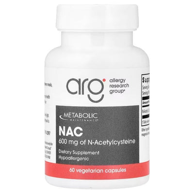 A Supplement container with the name NAC 600mg by Metabolic Maintenance.