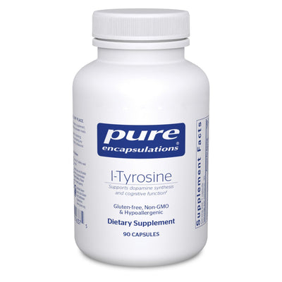 A Supplement container with the name I-Tyrosine by Pure Encapsulations.