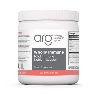 A Supplement container with the name Wholly Immune by Allergy Research Group.