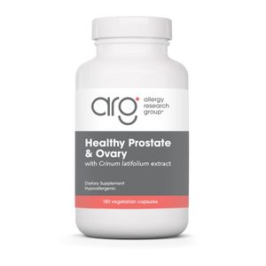 A Supplement container with the name Healthy Prostate & Ovary by Allergy Research Group.