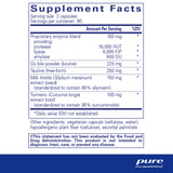 Ingredients: Proprietary enzyme blend: Protease, Lipase, amylase. Ox bile powder, Taurine, Milk thistle, Turmeric.