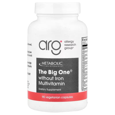 A Supplement container with the name The Big One without Iron by Allergy Research Group.