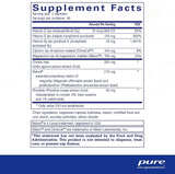 Text listing the ingredients including, Vitamin D, Cholecalciferol, d3, Vitamin e, D-alpha tocopherol succinate, Vitamin b6, pyridoxal 5 phosphate, Calcium, di-calcium malate, DimaCal, Magnesium, di-magnesium malate, Albion, Chaste tree, Vitex agnus-castus extract, Relora, Magnolia bark, Rhodiola rosea 