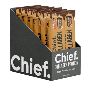 A Box of 12 Supplement bars (Choc Peanut Butter) by Chief Nutrition.