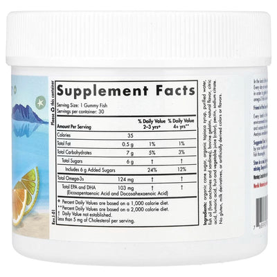 Text describing the ingredients: Total Omega 3s 124mg, Total EPA and DHA 103mg.