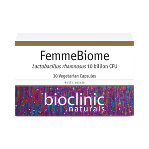 A Supplement box with the name FemmeBiome by Bioclinic Naturals.