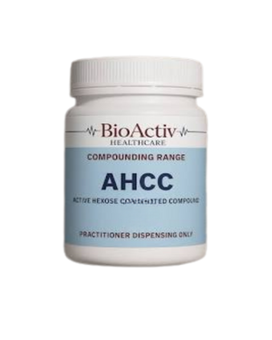 A Supplement container with the name AHCC by Bio-Activ