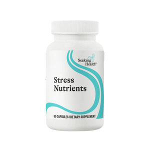 A Supplement container with the  name Stress Nutrients by Seeking Health.